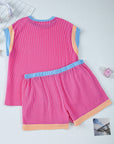 Dania Textured Knit Contrast Trim Plus Shorts Set