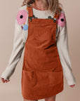 Solid Corduroy Front Pocket Sleeveless Overall Dress
