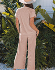 Solid Corded T-Shirt and Pants Set