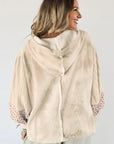 Floral Patchwork Waffle Textured V-Neck Hooded Top