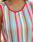 Kenna Stripe Rainbow Eyelet Knit Button Decor Tank Top
