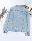 Denim Lapel Distressed Raw Hem Buttoned Jacket