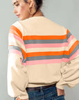 Stripe Puff Sleeve Pullover Sweatshirt