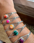 Multistone Cuff Bracelet – Malachite, Spiny Oyster, or Pink Opal – Sterling Silver - pick yours