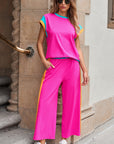 Colorblock Cap Sleeve Tee and Pants Set