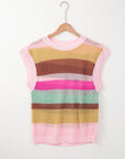 Jamie Stripe Crochet Cap Sleeve Loose Fit Sweater Top