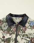 Floral Zip-Up Contrast Collared Jacket