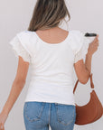 Andi Eyelet Ruffle Sleeve Slim Fitted Top