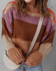 Colorblock Drop Shoulder Cropped Sweater