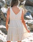 Kenia Solid Color Tied Straps Ruffle Tiered Mini Dress