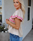 Jaliyah Floral Embroidered Notched V Neck Blouse