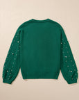 Solid Pearl Drop Shoulder Round Neck Sweater