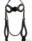 Western Horse Headstall Tack Bridle American Leather Black Studs Hilason
