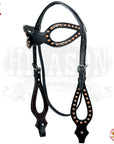 Western Horse Headstall Tack Bridle American Leather Black Studs Hilason