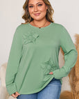 Grass Green Flower Applique Mineral Wash Plus Size Top