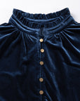 Velvet Frilled Neck Buttoned Top