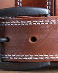 32 Inch 3D Brown Mens Leather Stitched Basic Belt Brass Buckle