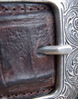 M&F Western Men's Brown Croc Print Leather Belt Silver Buckle (1.5" Width)