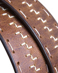 Men's Full-Grain Distressed Dark Brown Leather Belt Antique Silver Roller Buckle