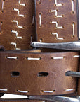 Men's Full-Grain Distressed Dark Brown Leather Belt Antique Silver Roller Buckle