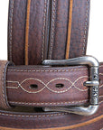 3D Men's Distressed Full-Grain Leather Belt With Antique Silver Roller Buckle