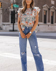 Erin Floral Shirred Ruffle Sleeve Blouse