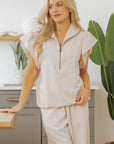 Textured Ruffle Half Zip Top and Pants Set