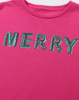 MERRY Christmas Tree Sequin Patchwork Sweatshirt
