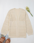 Solid Hollowed Knit Open Front Cardigan Sweater