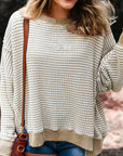 Plus Size Stripe Knit Ribbed Long Sleeve Top