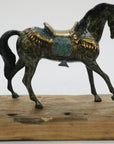 Large Original Loving Horse with his Saddle Western Art Cowboy Bronze Sculpture