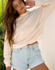 Floral Patch Raw Edge Drop Shoulder Top