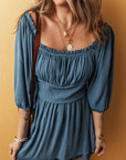 Ruched 3/4 Sleeve Layered Mini Dress