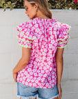 Capri Floral Ric Rac Ruffle Sleeve Blouse