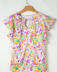 Savanna Ruffled Short Sleeve Notched Neck Blouse