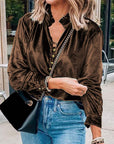 Solid Velvet Button Front Top