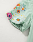 Floral Embroidered Puff Sleeve Blouse