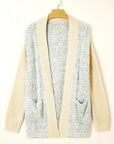 Colorblock Open Front Pocketed Cardigan