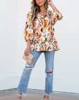 Aurelia Drawstring Frilled V Neck 3/4 Sleeve Blouse