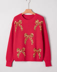 Christmas Sequin Bow Drop Shoulder Sweater