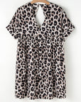 Brinley Cheetah Backless V Neck Loose Fit Mini Dress