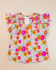 Kimber Plus Floral Notched Neck Ruffle Sleeve Blouse