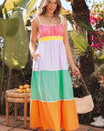 Cassandra Colorblock Self-tie High Waist Maxi Dress