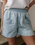 Bianca Light Wash Pocketed Wide Leg Shorts