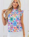 Reign Flutter Sleeve Mock Neck Shirred Blouse