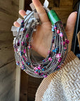 5 Pink dye Turquoise Choker and Sterling Silver Pearls