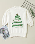 Tinsel Christmas Tree Puff Sleeve Sweater