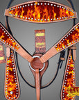 Hilason Western Horse Headstall Breast Collar Set American Leather Flame