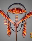 Hilason Western Horse Headstall Breast Collar Set American Leather Flame