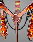 Hilason Western Horse Headstall Breast Collar Set American Leather Flame